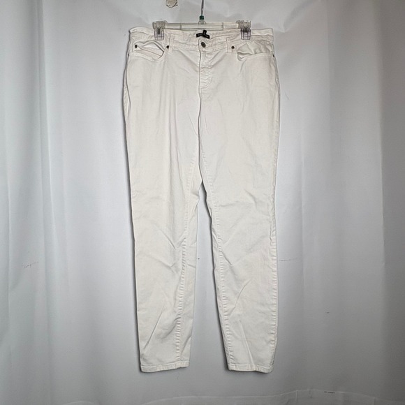 Eileen Fisher Denim - Eileen Fisher Womens White Skinny Slim Leg‎ Jeans Size 14 Made in USA Stretch